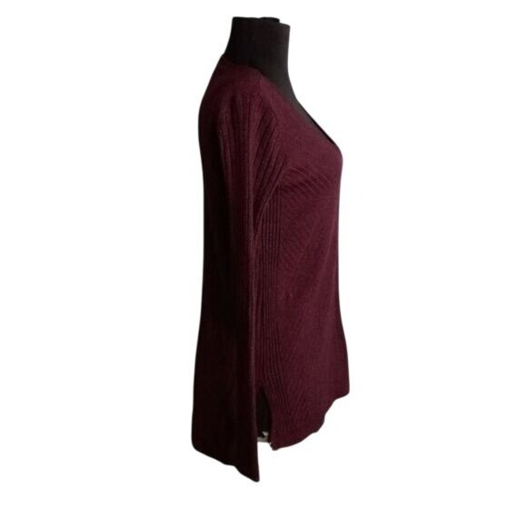 Apt. 9 Size XS Womens Sweater Maroon V-Neck Long Sleeve Ribbed Knit Hi-Lo - Picture 5 of 10